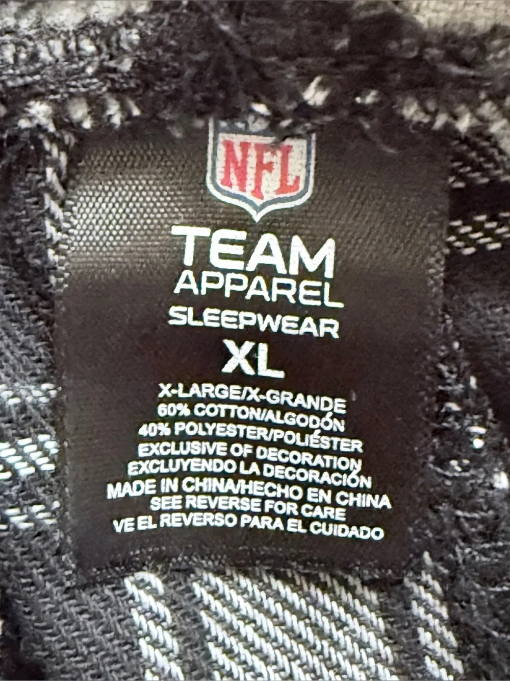 NFL Las Vegas Raiders Embroidered Logo Black White Plaid Sleepwear Pants Sz XL